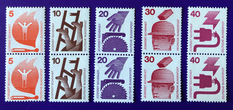 Briefmarkenserie "Unfallverhütung" der Deutschen Bundespost